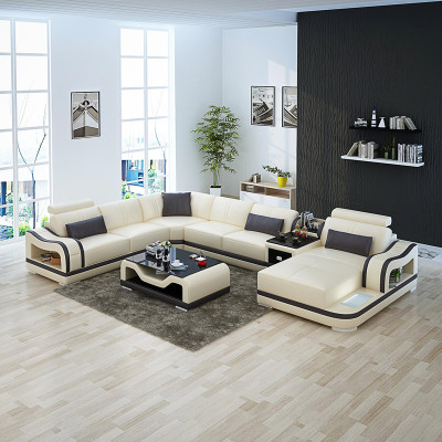 Ledersofa mit USB Couch Wohnlandschaft Garnitur Design Modern Ecke Sofa U Form