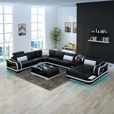 Ledersofa mit USB Couch Wohnlandschaft Garnitur Design Modern Ecke Sofa U Form