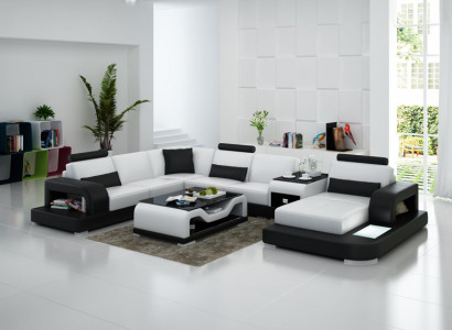 Ledersofa Couch Wohnlandschaft Ecksofa Eck Garnitur Design Modern Sofa mit USB