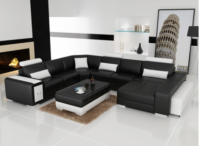 Große Design Ecksofa Polster Eckcouch Sofa Garnitur Couch Wohnlandschaft USB Neu
