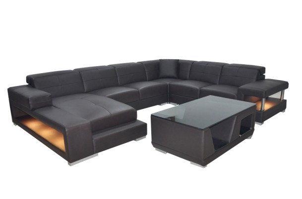 Wohnlandschaft Ecksofa Polster Sitzecke Sitzgarnitur Ledersofa Sofa Couch + USB