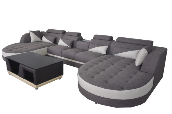 Moderne Textil Couch + USB Anschluss + Couchtisch Wohnlandschaft U förmige Ecke