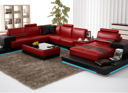 Ledersofa Couch Wohnlandschaft Ecksofa Eck Garnitur Dekor Design Modern