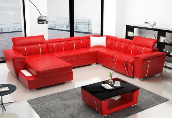 Ecksofa Wohnlandschaft Sofa Couch Polster Leder Design Relax Multifunktion UForm