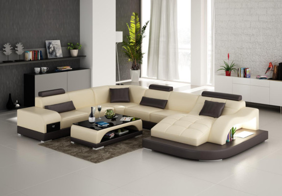 Leder Sofa Moderne Sitz Couch Polster Design Eck Wohnlandschaft + Tisch Couchen