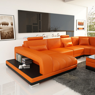Design Leder Wohnlandschaft Eck Sofa Moderne Garnitur Couch Ecke Neu Orange USB