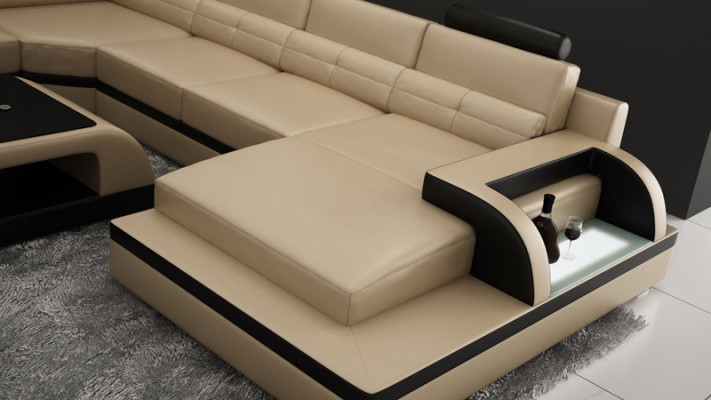 Moderne Ecksofa Couch Polster Eckgarnitur Wohnlandschaft Sofa Eck Garnitur + USB