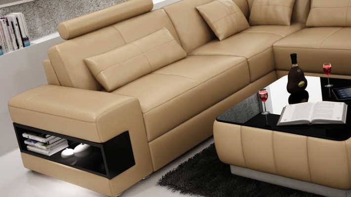XXL Ledersofa mit USB,Wohnlandschaft Ecksofa Design Sofa Garnitur Eckcouch Neu
