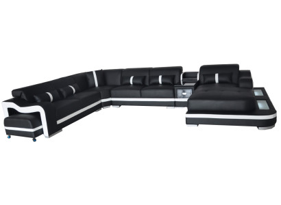 Leder Couch Polster Sitz Design Eck Garnitur Sofa Wohnlandschaft + Licht + USB