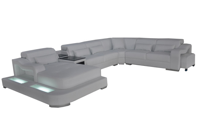 Leder Couch Polster Sitz Design Eck Garnitur Sofa Wohnlandschaft + Licht + USB