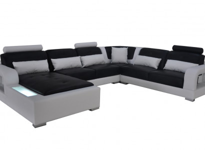 Leder Sofa + USB Couch Wohnlandschaft Eck Garnitur Design Modern Polster U Form