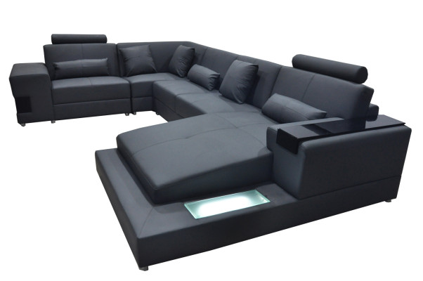 Ledersofa Couch Wohnlandschaft Eck Garnitur Design Modern Sofa U-Form mit USB