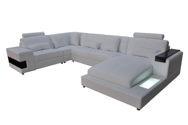 Ledersofa Couch Wohnlandschaft Eck Garnitur Design Modern Sofa U-Form mit USB