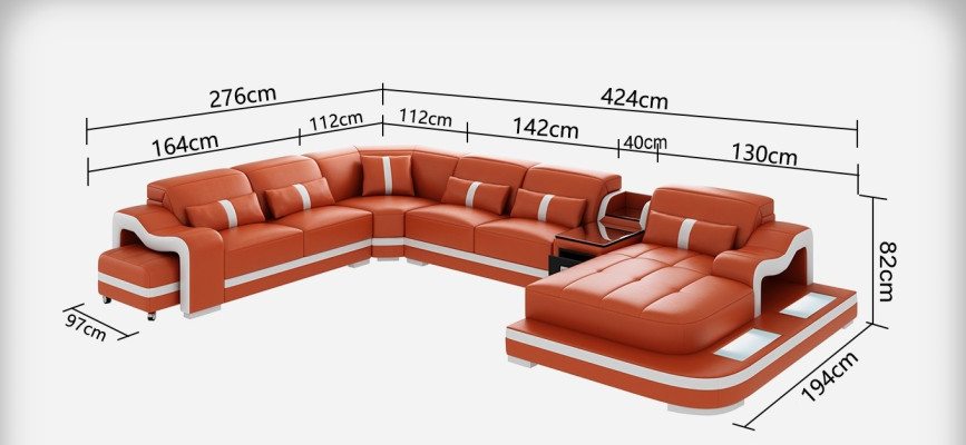 Ledersofa mit USB Couch Wohnlandschaft Ecksofa Eck Garnitur Design Modern Sofa