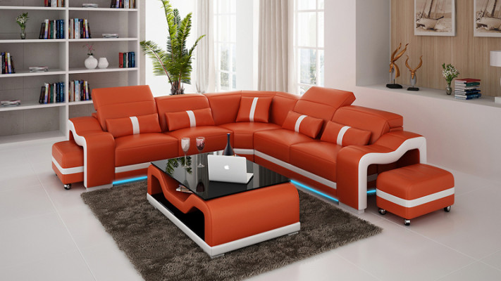 Ledersofa mit USB Couch Wohnlandschaft Ecksofa Eck Garnitur Design Modern Sofa