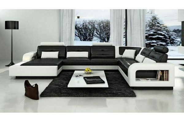 Ledersofa mit USB Ledercouch Sofa Garnitur Wohnlandschaft Eckcouch Ecksofa H2209