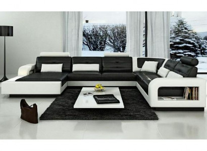 Ledersofa mit USB Ledercouch Schlafsofa Sofa Garnitur Wohnlandschaft Eckcouch