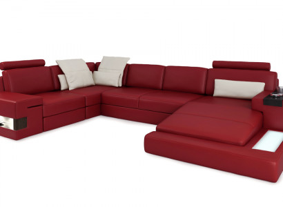 Ecksofa mit USB Sofa Couch Polster U Form Wohnlandschaft Ledersofa Designer Ecke