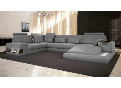 Ledersofa USB Design Sofa U Form Wohnlandschaft Couch Polster Ecksofa Neu LED