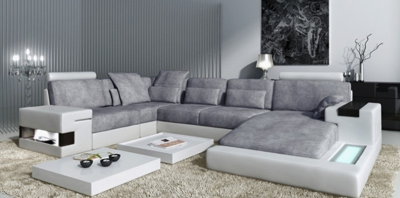 Textil Sofa USB Polster Eckcouch Garnitur Wohnlandschaft Ledersofa Design Couch