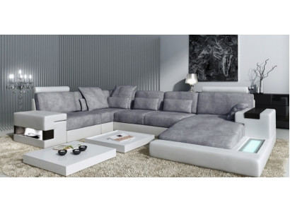 Textil Sofa USB Polster Eckcouch Garnitur Wohnlandschaft Ledersofa Design Couch