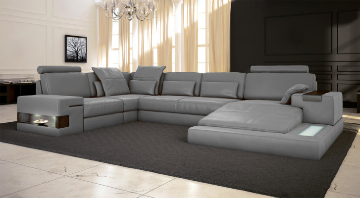 Ecksofa mit USB & LED Wohnlandschaft Sofa Polster Couch Garnitur U Form Leder