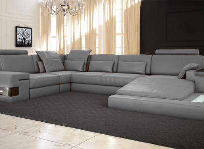 Ecksofa mit USB & LED Wohnlandschaft Sofa Polster Couch Garnitur U Form Leder