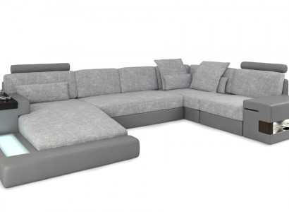 Ecksofa Wohnlandschaft U Form Ledersofa Sofa Polster Couch Stoff Leder USB + LED