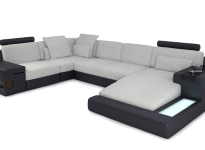 XXL Ecksofa Wohnlandschaft U Form Ledersofa Sofa Polster Couch Textil Leder USB