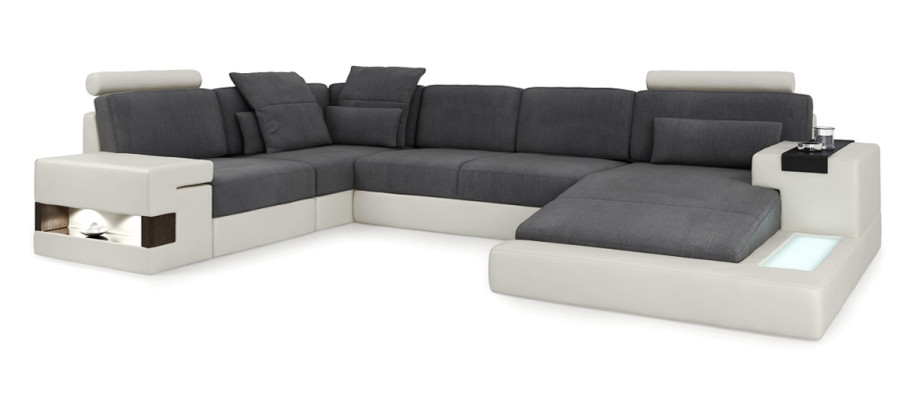 XXL Ecksofa U Form Ledersofa Sofa Polster Couch Leder Textil USB Wohnlandschaft