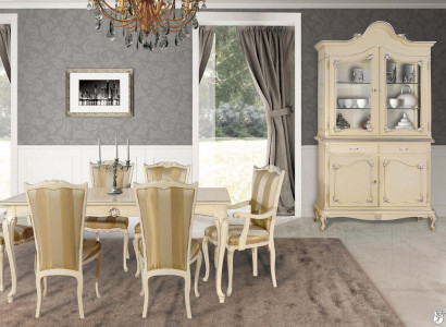 Tisch Set Garnitur Esstisch 6 Stühle Luxus Stil Möbel 8tlg Stuhl Gruppe Vitrine