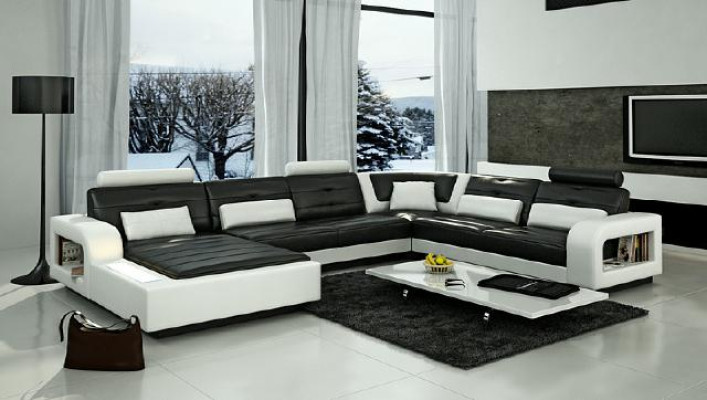 Ecksofa Sofa Couch Polster Wohnlandschaft Leder Eck Sofas Garnitur U Form H2209