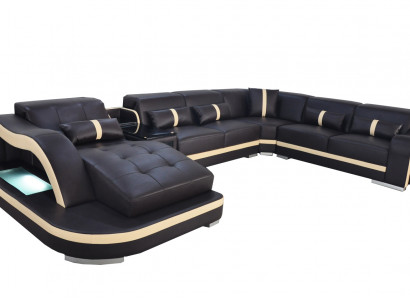 Leder Couch Polster Sitz Wohnlandschaft Modern Eck Garnitur Sofa U Form Design