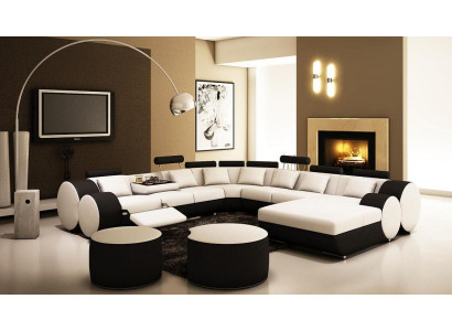 Designer Ledersofa mit USB XXL Wohnlandschaft Big Sofa Polsterecke Ecksofa Relax