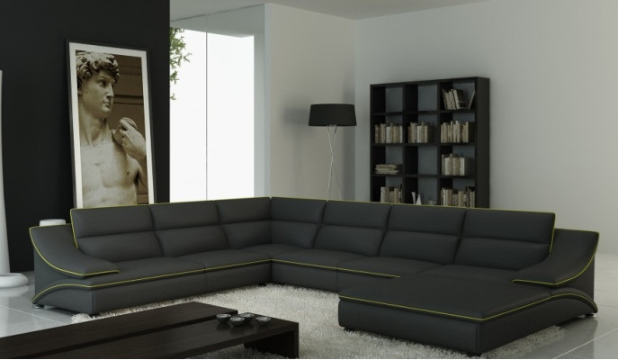 Ecksofa mit USB Ledersofa Polster Wohnlandschaft Couch Sofa Eckgarnitur U Form