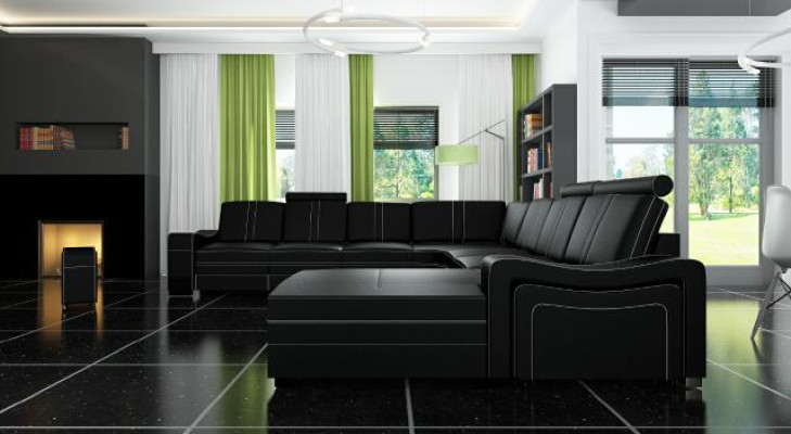 XXL Ledersofa mit USB Ledercouch Wohnlandschaft Ecksofa Neu Garnitur Sofa Leder