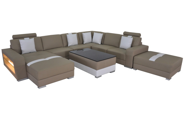 Ecksofa U förmige Couch Sitzpolster Ecke Leder Moderne Designer Couchen + USB