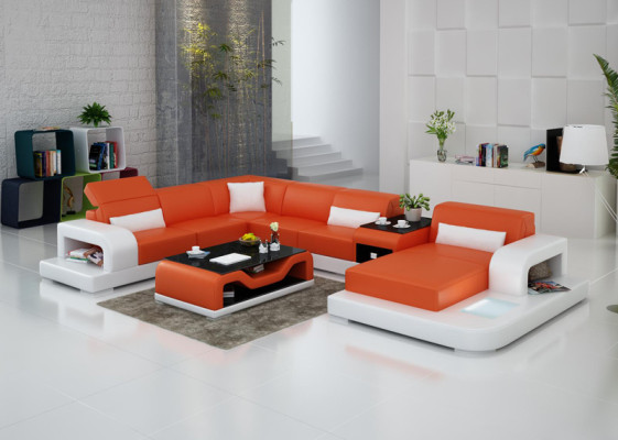 Ecksofa Sofa + USB Polster Wohnlandschaft Polsterecke Designsofa Ledersofa Neu