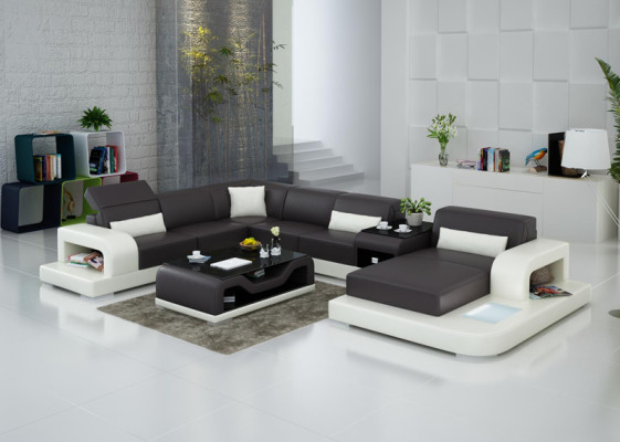 Ecksofa Sofa + USB Polster Wohnlandschaft Polsterecke Designsofa Ledersofa Neu