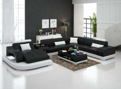 Ledersofa Couch Wohnlandschaft Ecksofa Eck Garnitur Design Modern Sofa +USB Rot