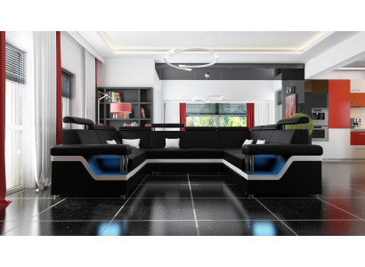 Wohnlandschaft Ecksofa mit USB U Form Sofa Couch Polster Sitz Garnitur XXL Neu