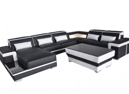 Ledersofa USB Wohnlandschaft Ecksofa Ecke Garnitur Design Moderne Sofa Couch Neu