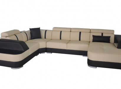 Wohnlandschaft Designer Sofa mit USB Big Polster Leder Sofas Ecke Sitz Black