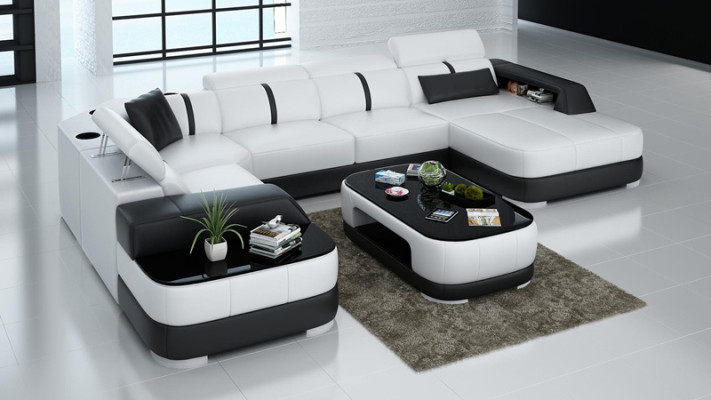 Ledersofa Polster Sitz Eck Sofa Garnitur Wohnlandschaft Wohnzimmer Couch mit USB