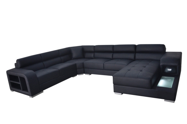 Ledersofa Couch Wohnlandschaft Design Garnitur Modern Ecke Sofa U-Form mit USB