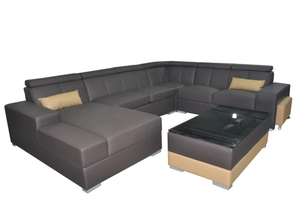 Moderne Couchgarnitur Sofa Ecke Sitzecke Leder Couch Polster Wohnlandschaft USB