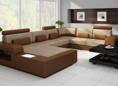 Wohnlandschaft Sofa mit USB,Sofagarnitur Stoff Textil Leder Sofa mit Beleuchtung