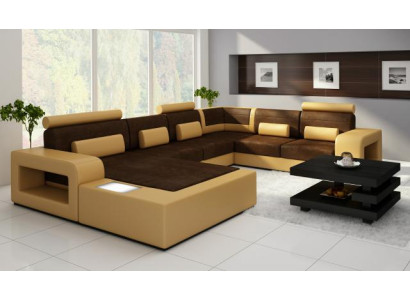 Wohnlandschaft Sofa mit USB Sofagarnitur Stoff Textil Leder Sofa mit Beleuchtung