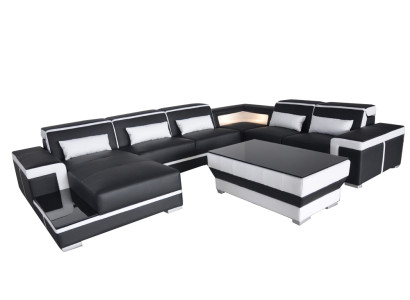 XXL Leder Sofa Polster Wohn Couch Sitz Garnitur Ecke Eck Sofas Couchen + Tisch