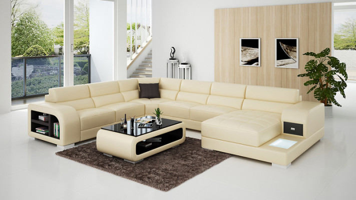 Ledersofa Couch Wohnlandschaft Garnitur Design Modern Ecke Sofa U-Form G8029